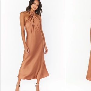 Jasmine Halter Midi Dress - Copper Luxe Satin